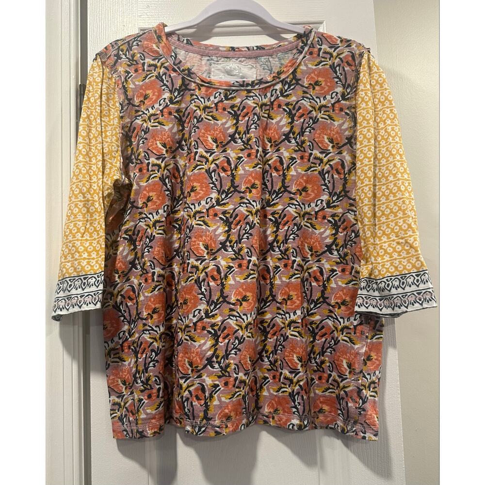 CINO Floral Mixed Print Cotton Top Women’s Large 3/4 Sleeve Boho Wearable Art - Picture 11 of 12